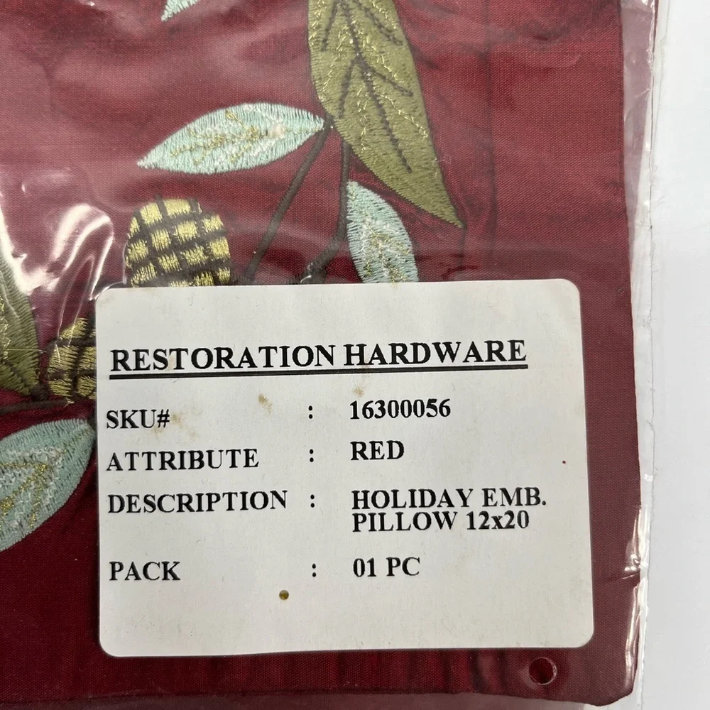 Restoration Hardware red holiday decor pillow cover, 20 x 12
